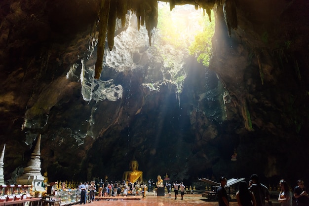 Phetchaburi, Thailand - OCTOBER 30, 2016 : Khao Luang Cave, shaft of light - Light shines through th