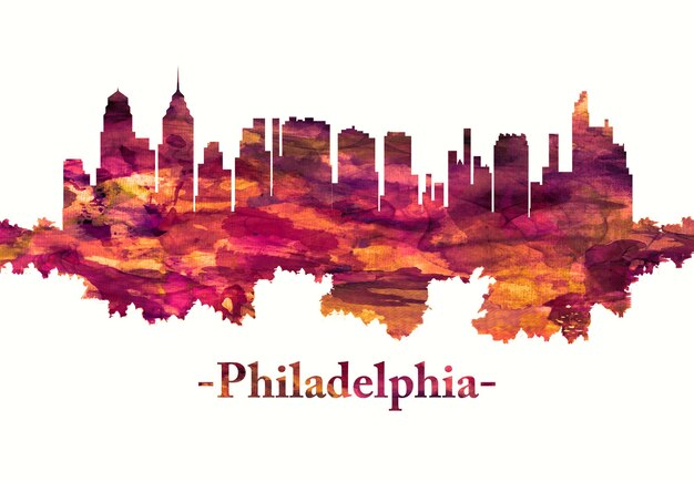 Philadelphia Pennsylvania skyline in red