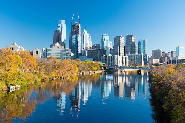 Philadelphia pennsylvania usa downtown skyline on the river in autumn