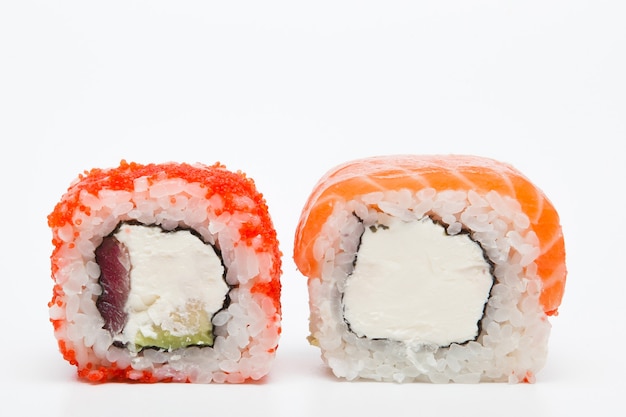 Philadelphia roll, Sushi rolls isolated on white