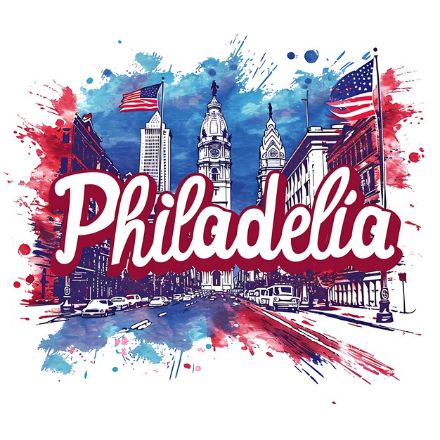 Philadelphia Text With Historical and Patriotic Typography D Watercolor Lanscape Arts Collection