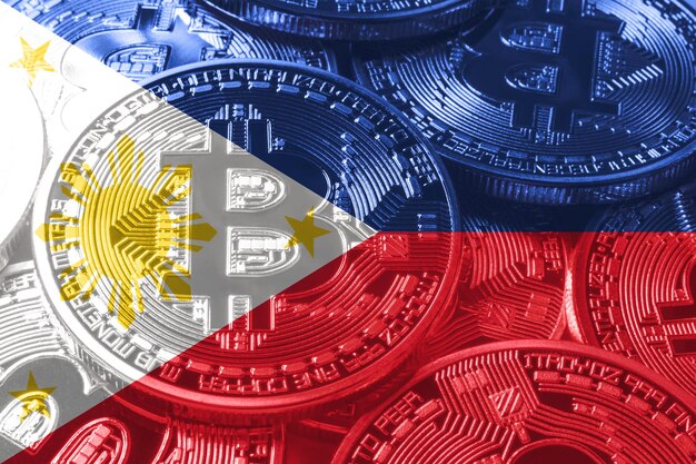 Philippines bitcoin flag, national flag cryptocurrency concept black background