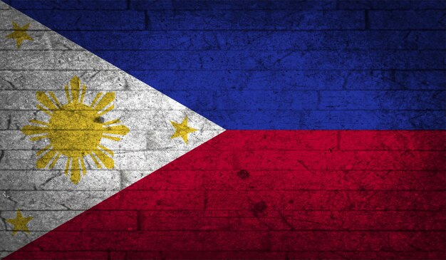 Photo philippines flag grunge brick wall texture national symbol flat style concrete design