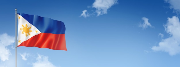 Philippines flag isolated on a blue sky Horizontal banner