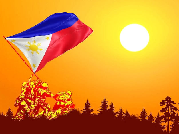 Philippines national flag hoisting by brave freedom fighters veterans symbol of national