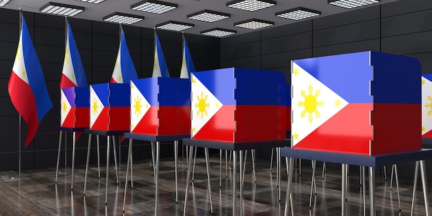 Photo philippines voting booths and national flags in polling station election concept 3d illustration