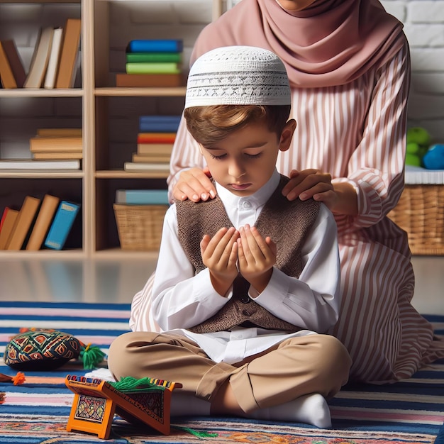Foto un ragazzo musulmano filisteo che prega nei luoghi sacri di al-aqsa generative ai