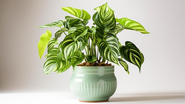 Philodendron plant on a pot on white background