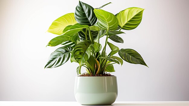 흰색 바탕에 냄비에 Philodendron 식물