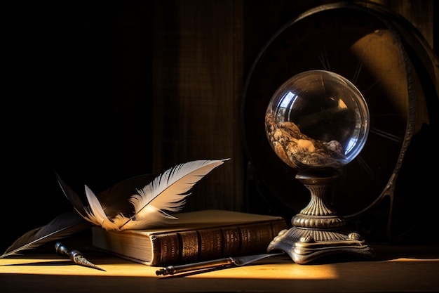 Philosophical_Symbolism_Quill_Hourglass_Globe