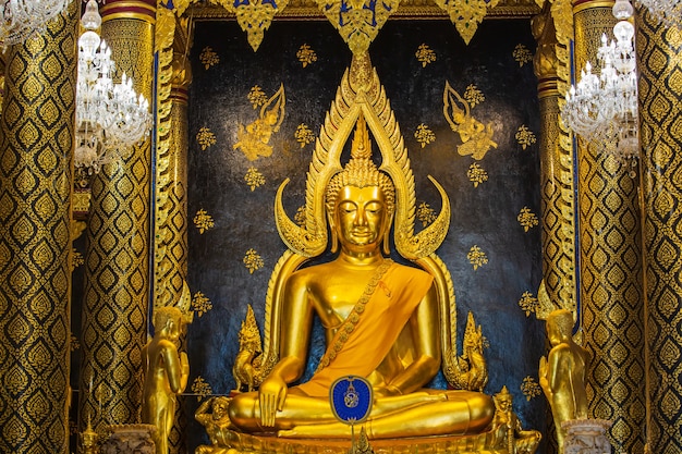 Phitsanulok, THAILAND - FEBRUARY 23, 2021: The Golden Buddha Statue in Phitsanulok Province ,Wat Phra Sri Rattana Mahathat Temple, Name is Phra Buddha Chinnarat, Phitsanulok in Thailand.