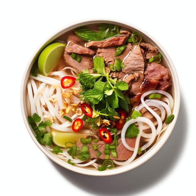 Вьетнамский суп фо бо с говядиной и лаймом, азиатская еда, национальная кухня