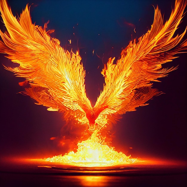 Фото Птица феникс в огне мифологическая птица феникс с фэнтезийной иллюстрацией пламени