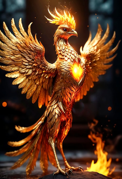 The Phoenix bird rising from the ashes is a fiery legendary bird