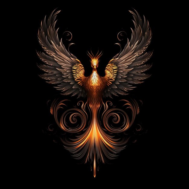 A phoenix bird with a black background