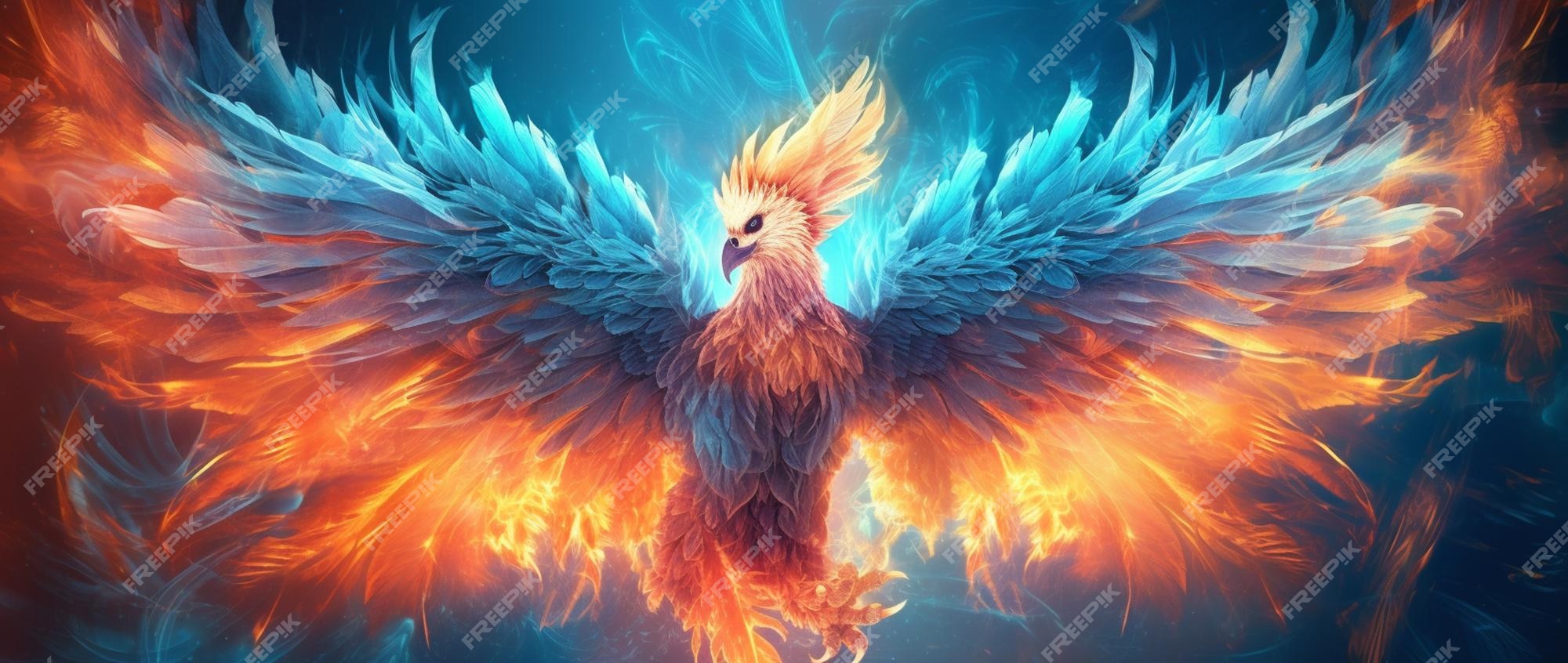 Premium Photo | A phoenix bird with blue and orange flames