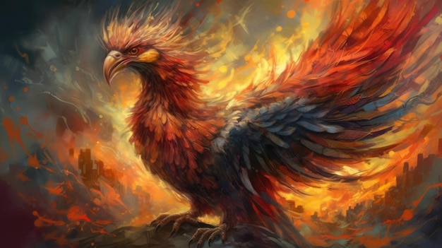 A phoenix bird with a fire on it