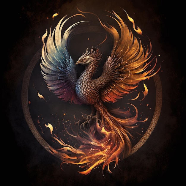 A phoenix bird with a fire in the middle