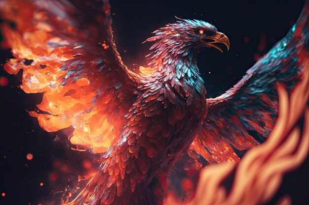 A phoenix bird with flames on it