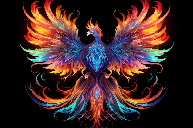 A phoenix bird with flames on it