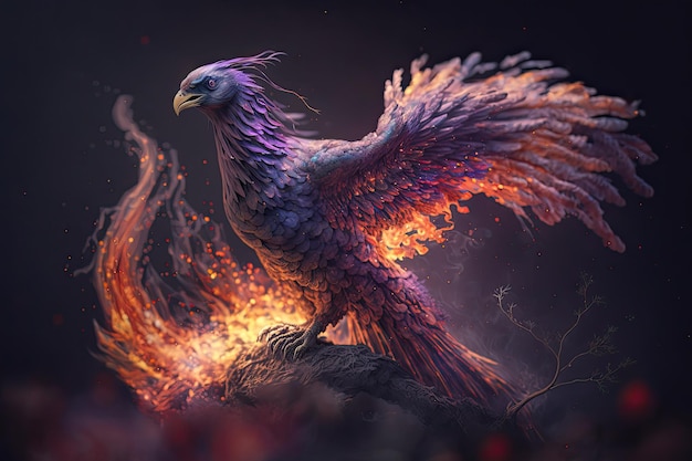 A phoenix bird with flames on its wings