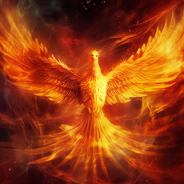 Phoenix bird with outstretched wings rising burning in flames epic phoenix bird fire rebirth power