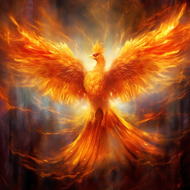 Phoenix bird with outstretched wings rising burning in flames epic phoenix bird fire rebirth power