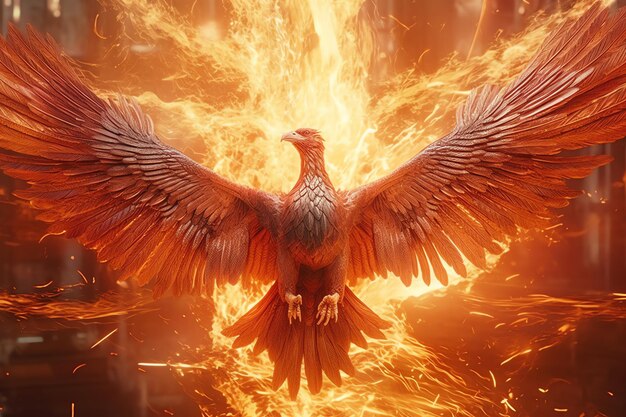 Phoenix bird with outstretched wings rising burning in flames epic phoenix bird fire rebirth power