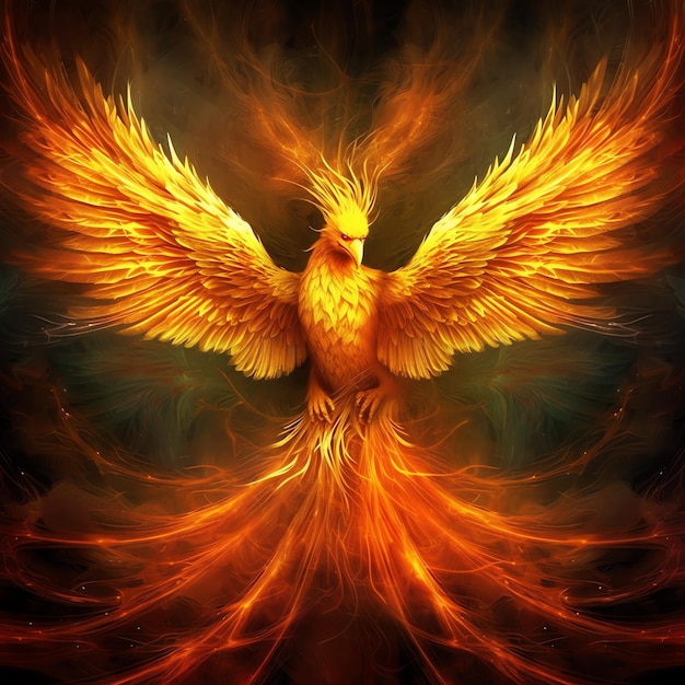 Phoenix bird with outstretched wings rising burning in flames epic phoenix bird fire rebirth power