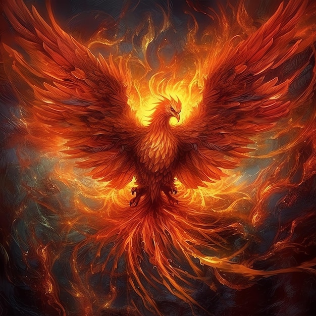 Phoenix bird with outstretched wings rising burning in flames epic phoenix bird fire rebirth power