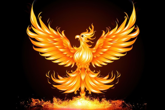 Phoenix bird with wings on fire Mythological folklore spiritual creature generative ai