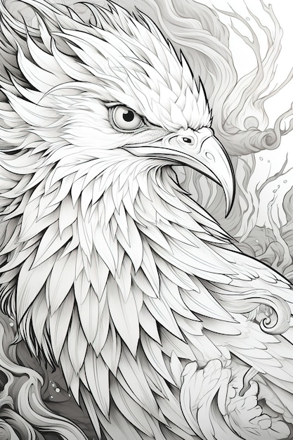 Phoenix Coloring Page Kid's Line Art Illustration