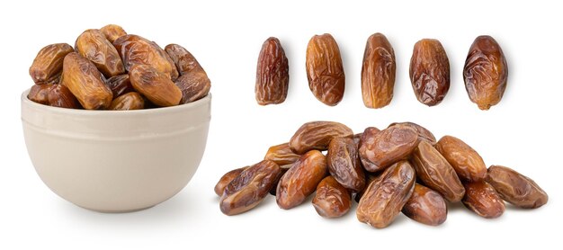 Phoenix dactylifera on a white background Dried fruits