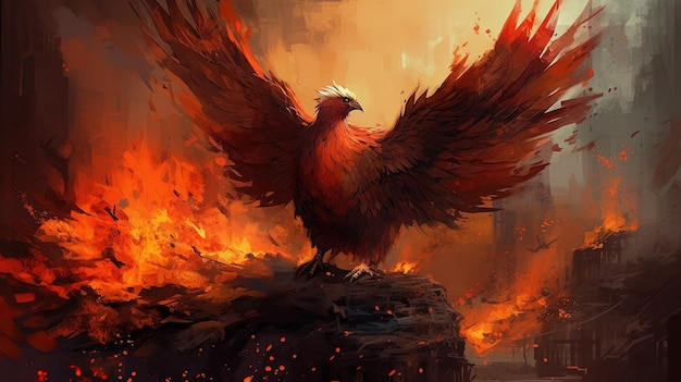 Phoenix herrijst uit de as Fantasy concept Illustratie schilderij Generatieve AI