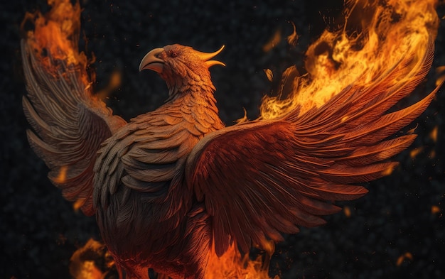 A phoenix is burning in flames.