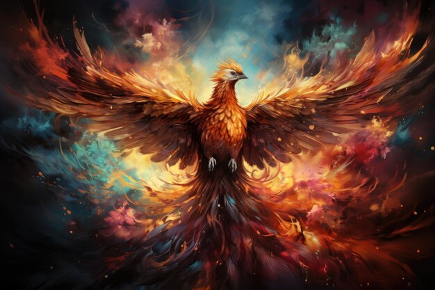 Phoenix is flying burning with fire Birds Mythical creatures Generative AI