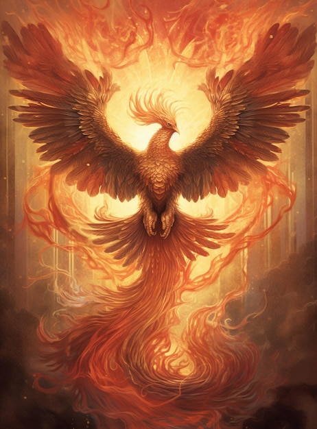The phoenix is a phoenix bird that is rising from the flames.