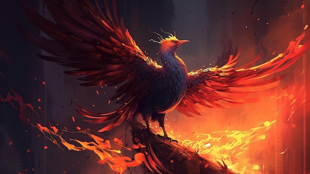 Phoenix rising from ashes Fantasy concept Illustration painting Generative AI