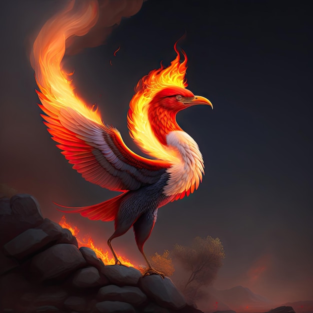 Phoenix rising from flames