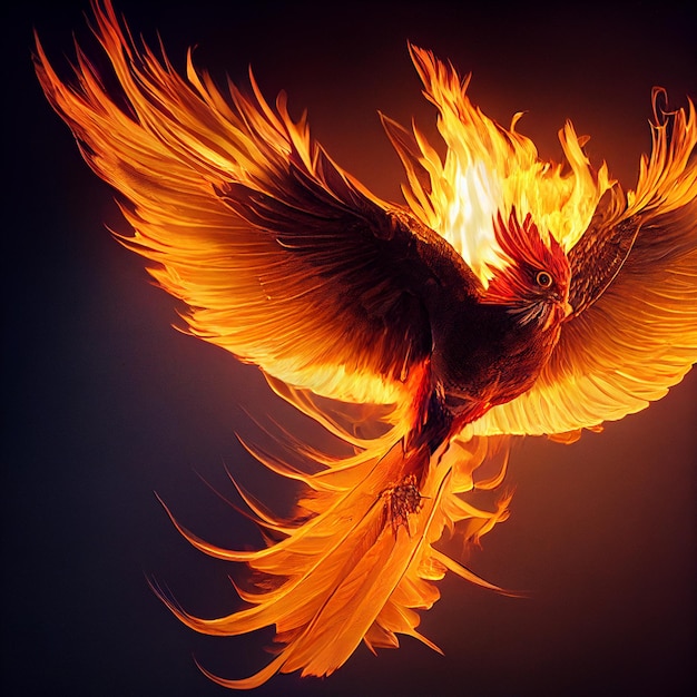 Phoenix vogel in brand mythologische fenix vogel met vlammen fantasie illustratie