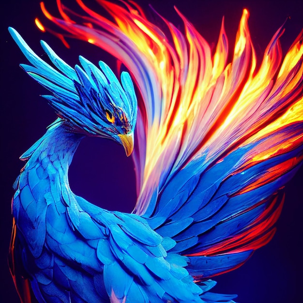 Phoenix vogel in brand mythologische fenix vogel met vlammen fantasie illustratie