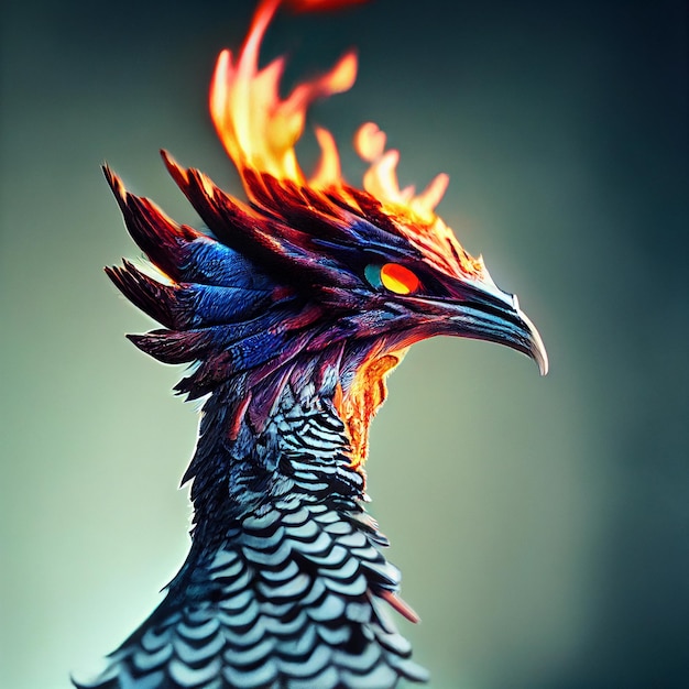 Phoenix vogel in brand mythologische fenix vogel met vlammen fantasie illustratie