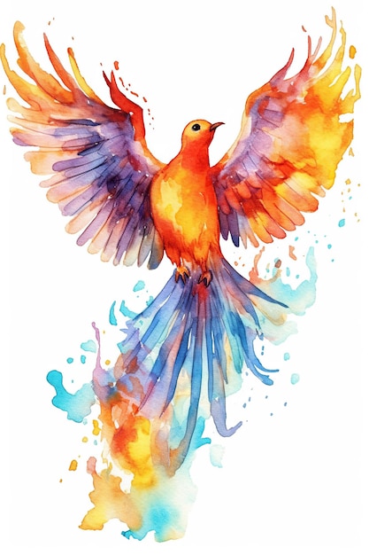 Phoenix watercolor clipart cute isolated on white background with Generative AI Technology