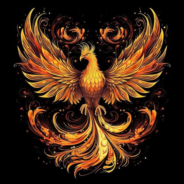 A phoenix with a gold pattern on the front