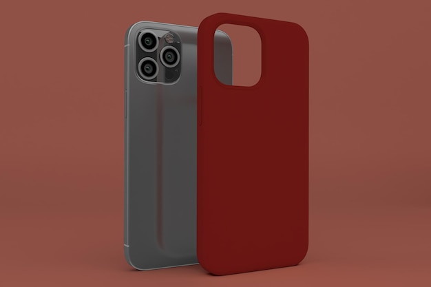 Photo phone 12 and case left side in red background