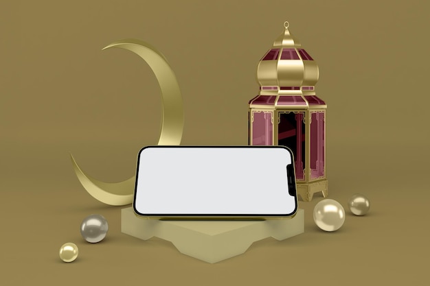 Foto telefono 12 e lato anteriore lanterna con sfondo a tema ramadan