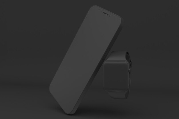 Phone 12 and Smart Watch Right View In Dark Background