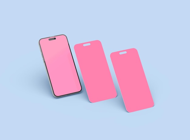 電話 14 プロ モックアップといくつかの分離された画面フローティング ui ux アプリ コンセプト 3 d レンダリング