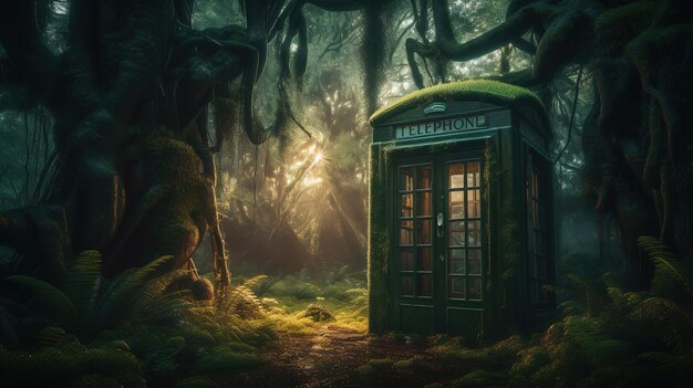 A phone box in the forest