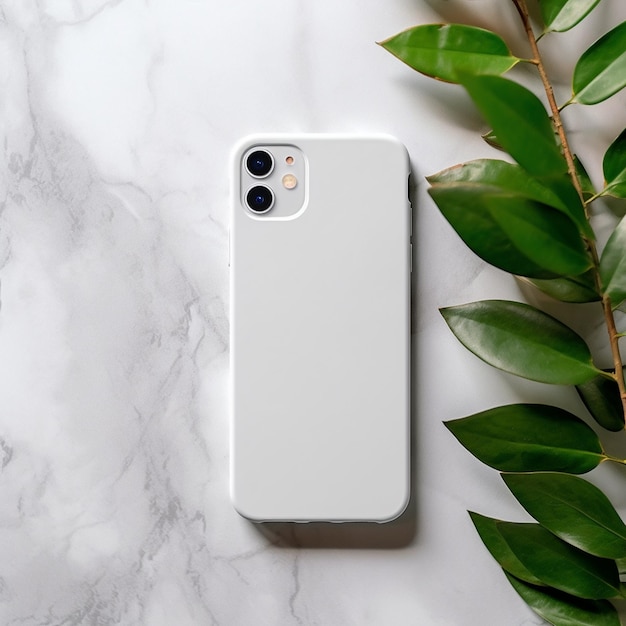 Phone case blank white as mockup on a white table